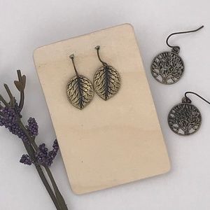 2 pair! tree and leaves earrings